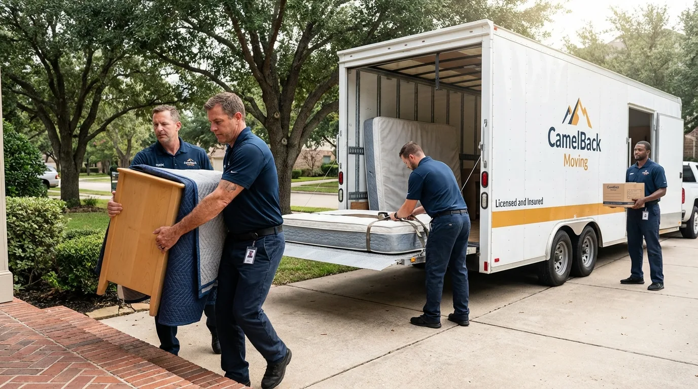 Crew loading residential truck for cross-state move from Newport, AR