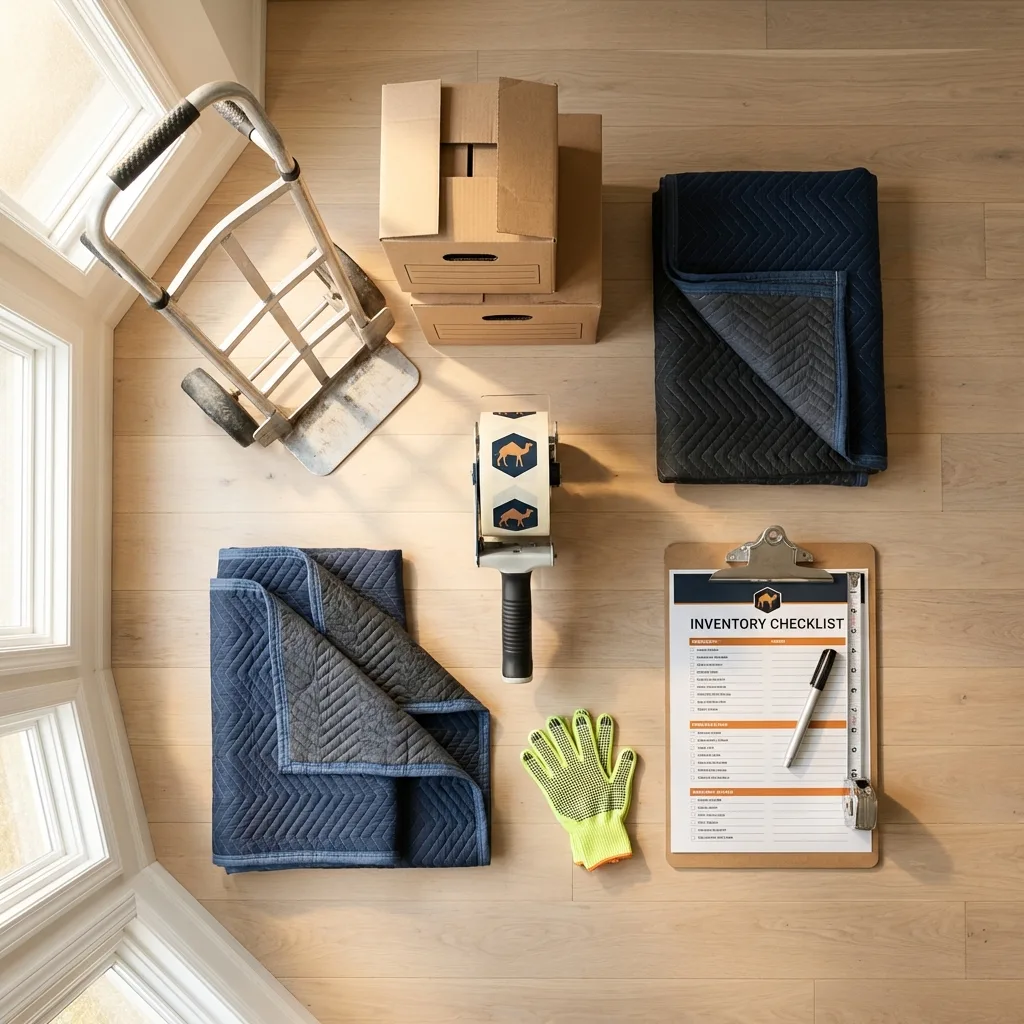 Professional moving supplies and packing materials layout for Newport residential relocations